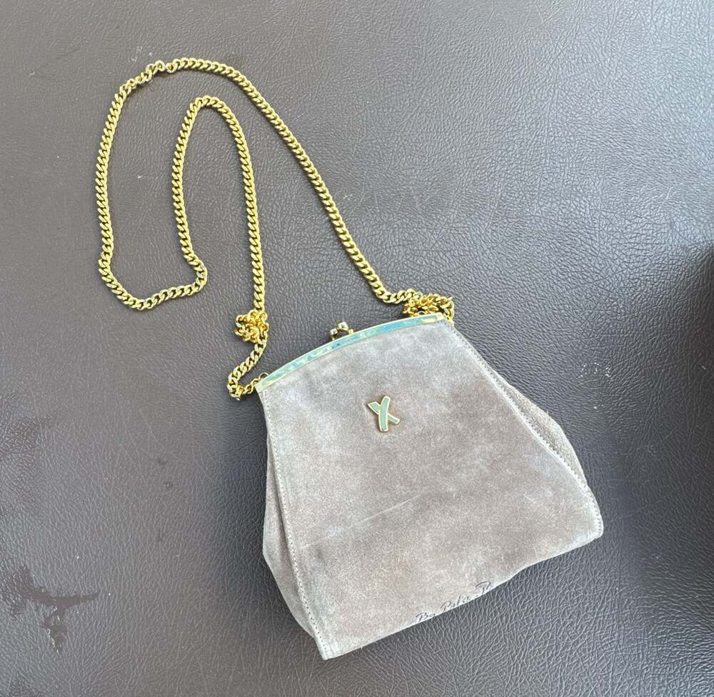 By Paloma Picasso Vintage Taupe Suede Mini Handbag with Gold Chain - Picture 5 of 5